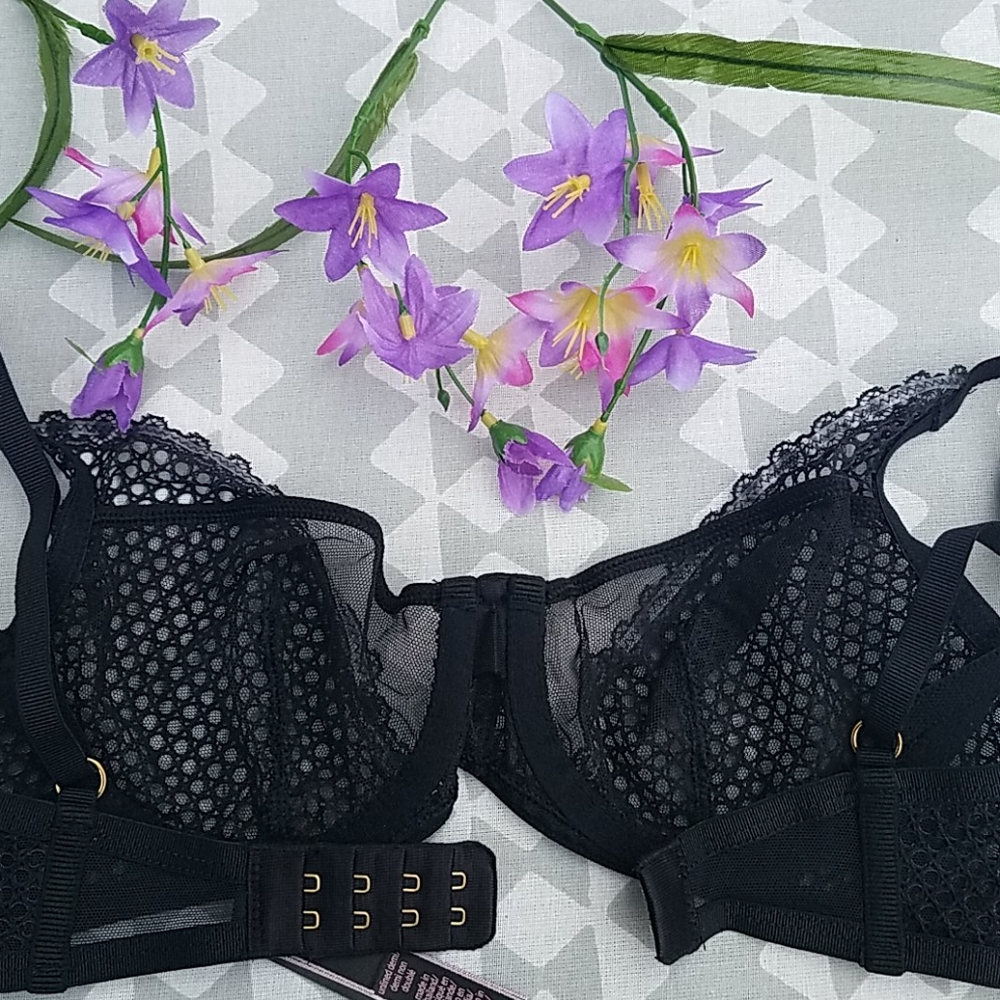 Unlined Sexy Demi-Laced Mesh Black Bra 32C